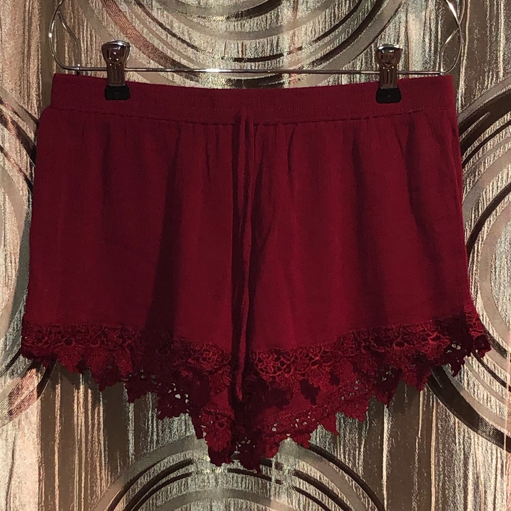 SALE Red/maroon lace trim high waisted shorts